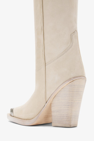 Off white calf suede boots with metallic toe