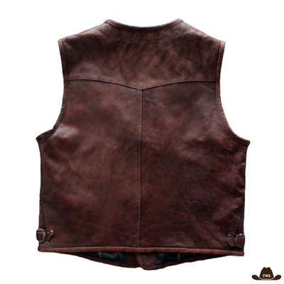 Gilet Sans Manches en Cuir Pour Homme Style Western