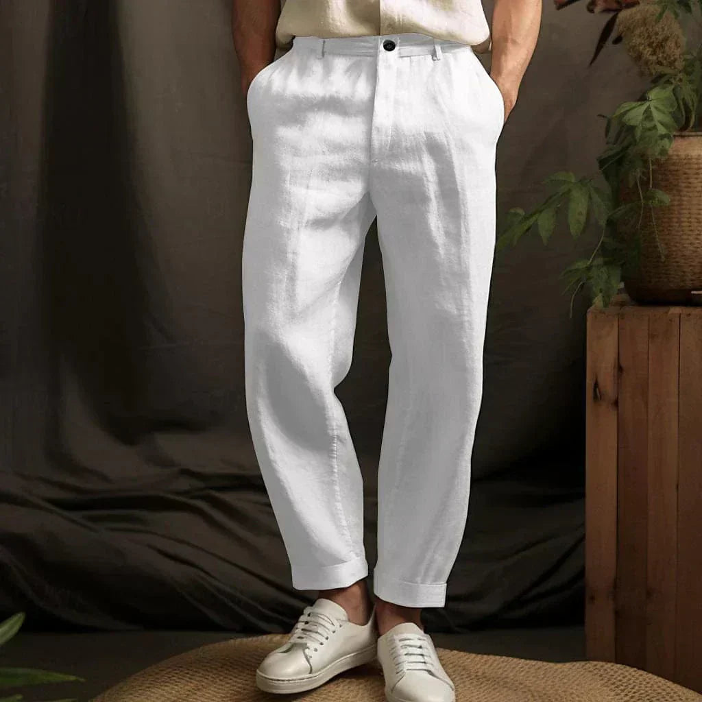 Pantalon en lin pour homme - Style décontracté d'été - Projet Paris - Confort optimal pour les journées chaudes avec un style décontracté - Tissu léger et coupe fluide