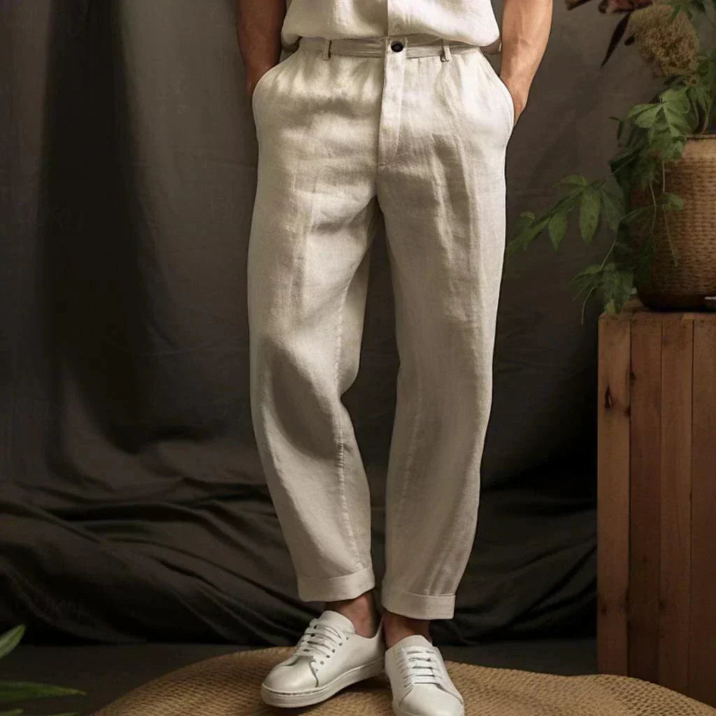 Pantalon en lin pour homme - Style décontracté d'été - Projet Paris - Confort optimal pour les journées chaudes avec un style décontracté - Tissu léger et coupe fluide